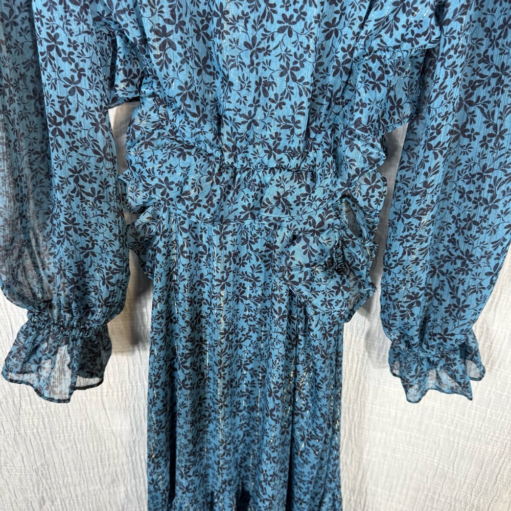 MISA Los Angeles Amelia Maxi Dress Cut-Out Ruffled Cerulean Ditzy Small - Picture 12 of 15